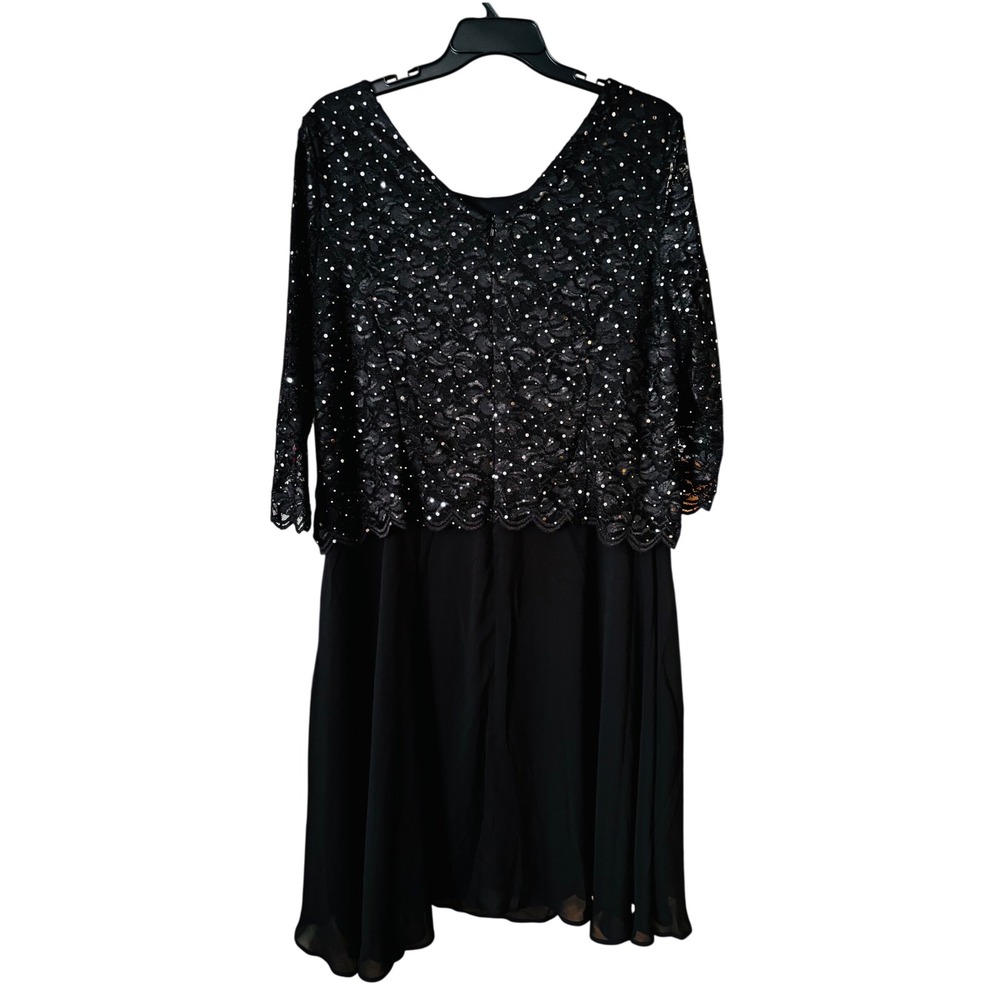 Roamans Womens Plus 26W Black Sequin Lace Chiffon Cocktail Party Dress NWT